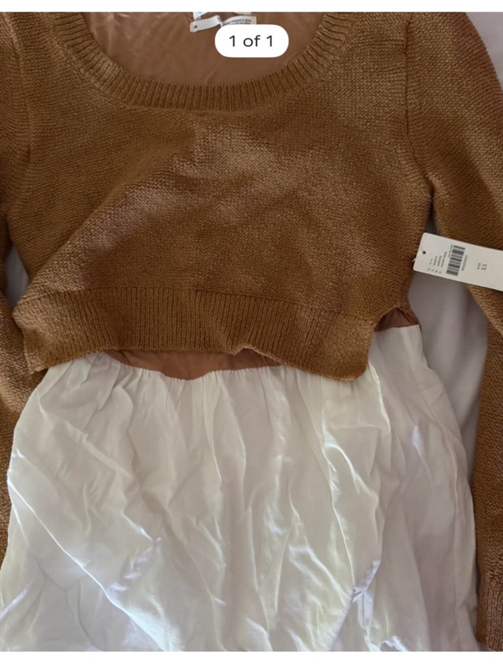 Two-Tone Knit Top with White Skirt Panel